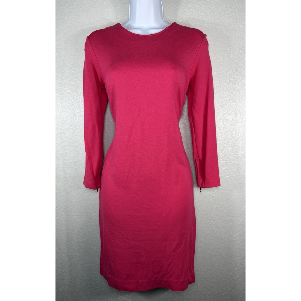 Ann Taylor Pink Shift Dress Sz 4 3/4 Sleeves Zipper Detail Workwear Office